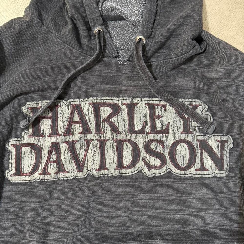 VTG Harley Davidson Hoodie XL Charcoal Gray Textured Willie G Skull Patch Biker - Picture 2 of 7